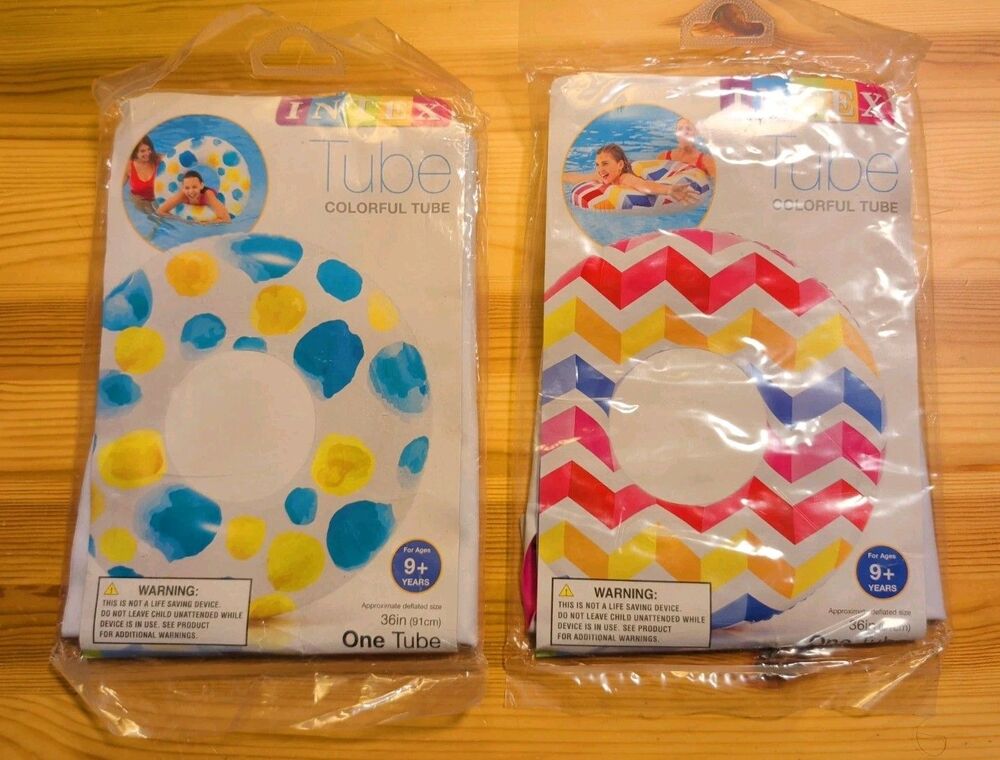 2 Intex 36" Inflatable Colorful Vinyl Pool Tubes - Chevron & Polka Dots